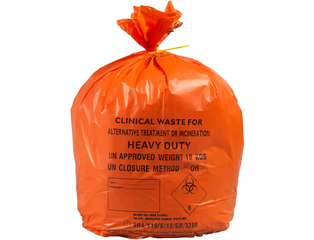Extra Strength LDPE Hazardous Clinical Waste Bags Heavy Duty Orange