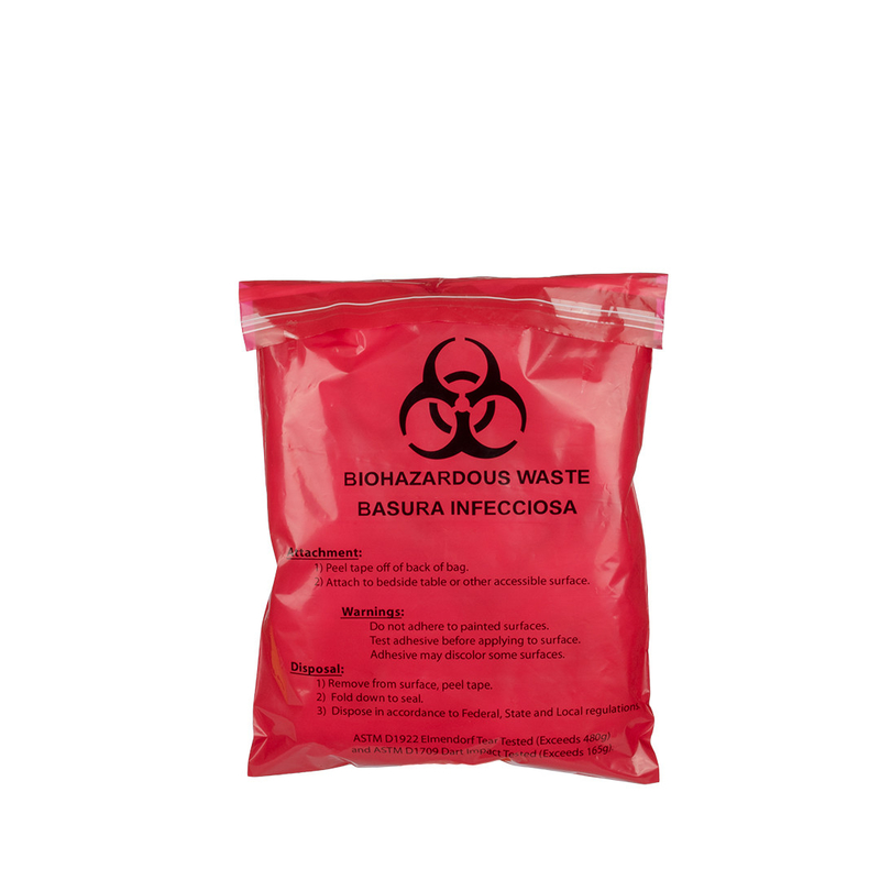 Convinent 2 Mil Stick-On Biohazard Red Medical Waste Bags 28 X 38 Cm