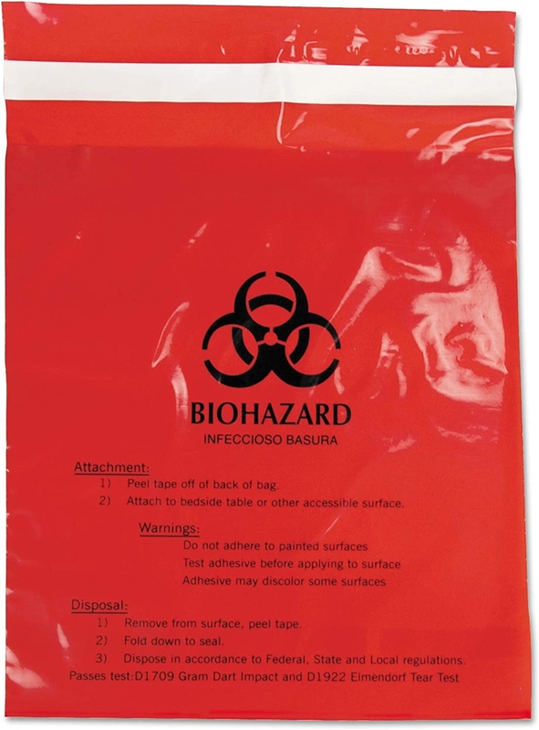 Convinent 2 Mil Stick-On Biohazard Red Medical Waste Bags 28 X 38 Cm