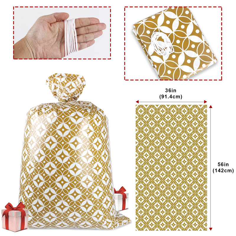 Custom Gold Pattern 56 Inch Jumbo Plastic Present Bag For Chirstmas