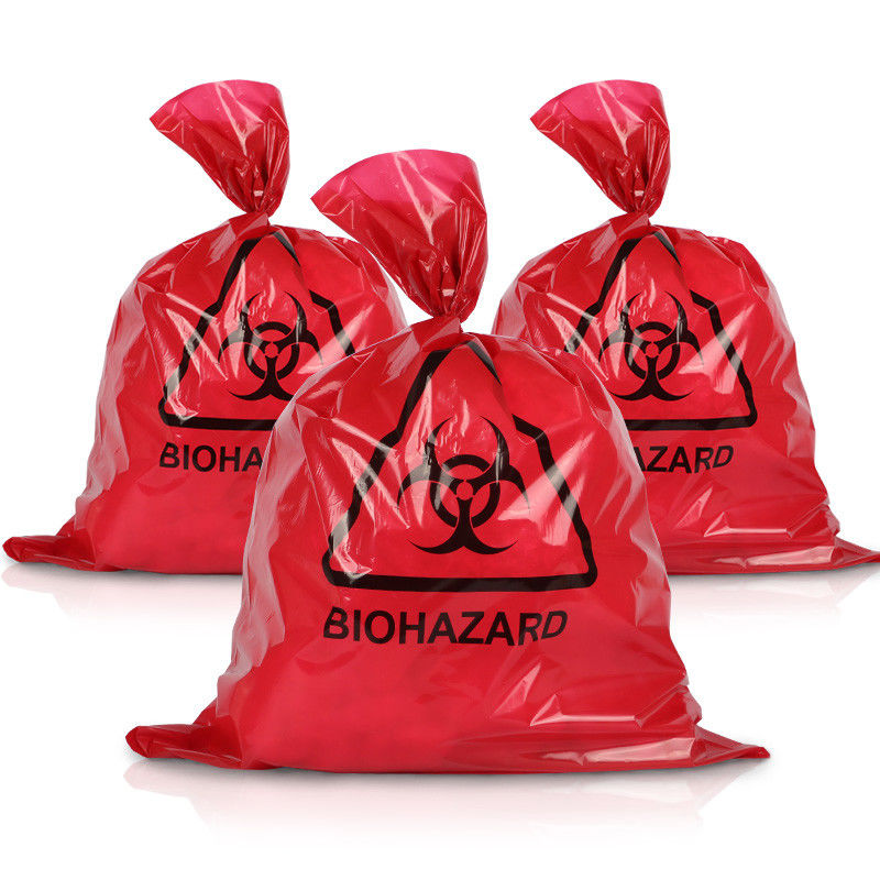 Custom Autoclave ISO9001 Red Medical Waste Bags 65MIC LDPE HDPE