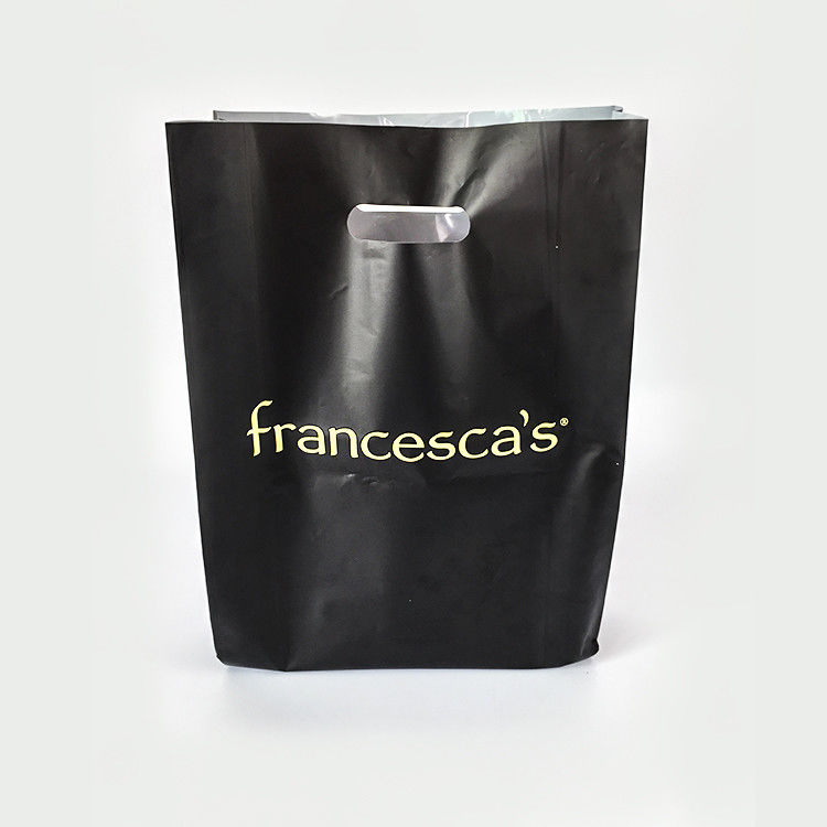 Custom Seize LDPE Die Cut Handle Plastic Retail Shopping Bags With Bottom Gusset