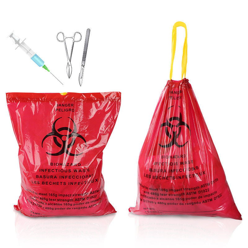 Drawstring SGS Medical Waste Bags Biohazard Garbage Customize Size