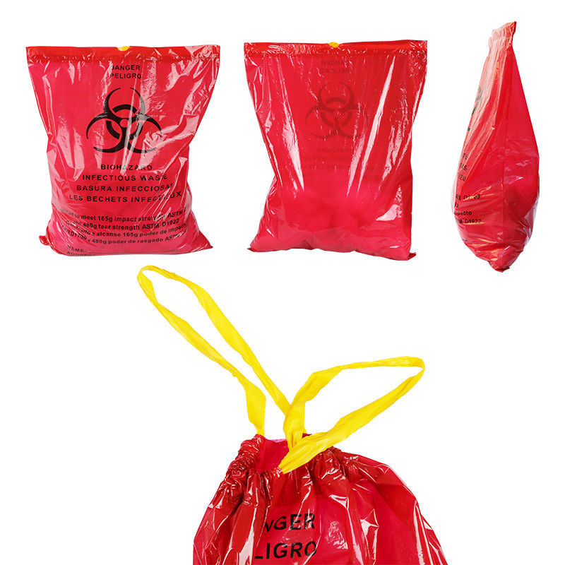 Medical Infectious Biohazard Waste Bag Red Drawstring Disposable