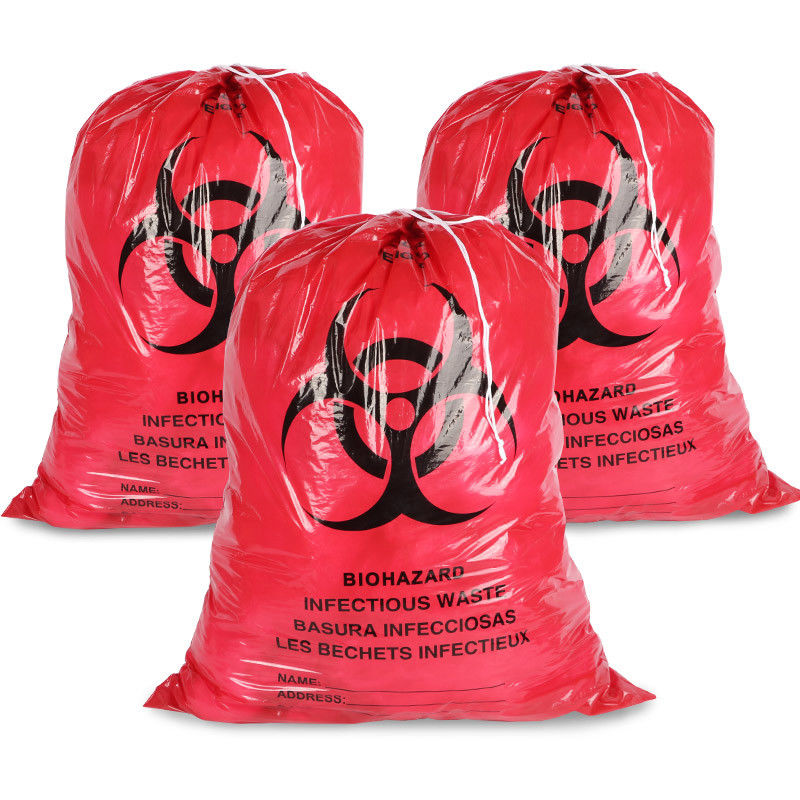 Drawstring HDPE Autoclavable Biohazard Garbage Bags For Hospital