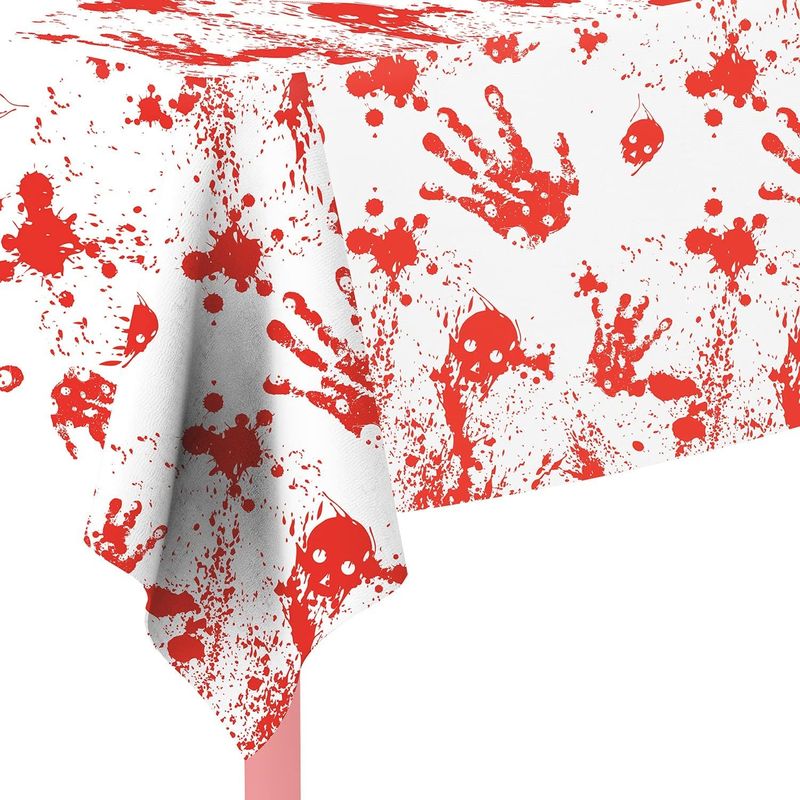 Customized Disposable LDPE Bloody Handprint Tablecloth For Halloween