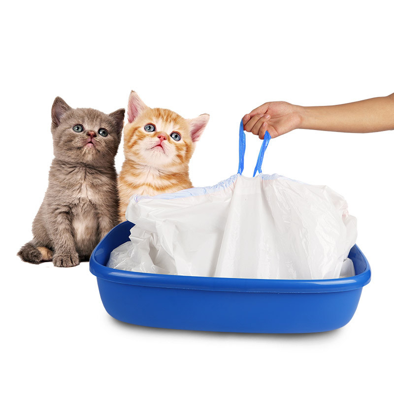 Biodegradable Drawstring Cat Litter Box Liner , 0.013-0.015mm Cat Litter Waste Bags