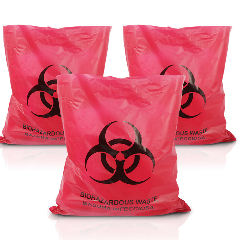 Red Isolation Infectious Biohazard Waste Bag High Density 17 Microns 40-45 Gallon