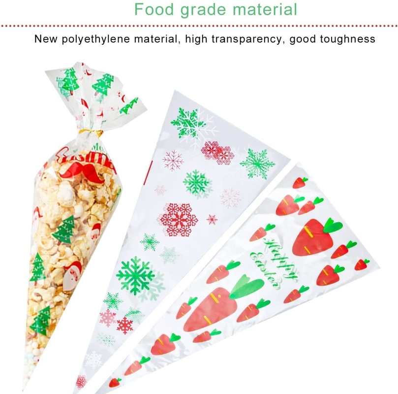 200 PCS Cone Bag 6 x 15 Inch Clear Triangle Treat Bags with Twist Ties for Handmade Cookie