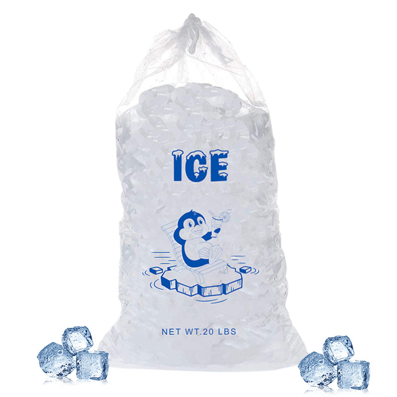 20lb LDPE Durable Plastic Ice Bags Heat seal With Drawstring Closure