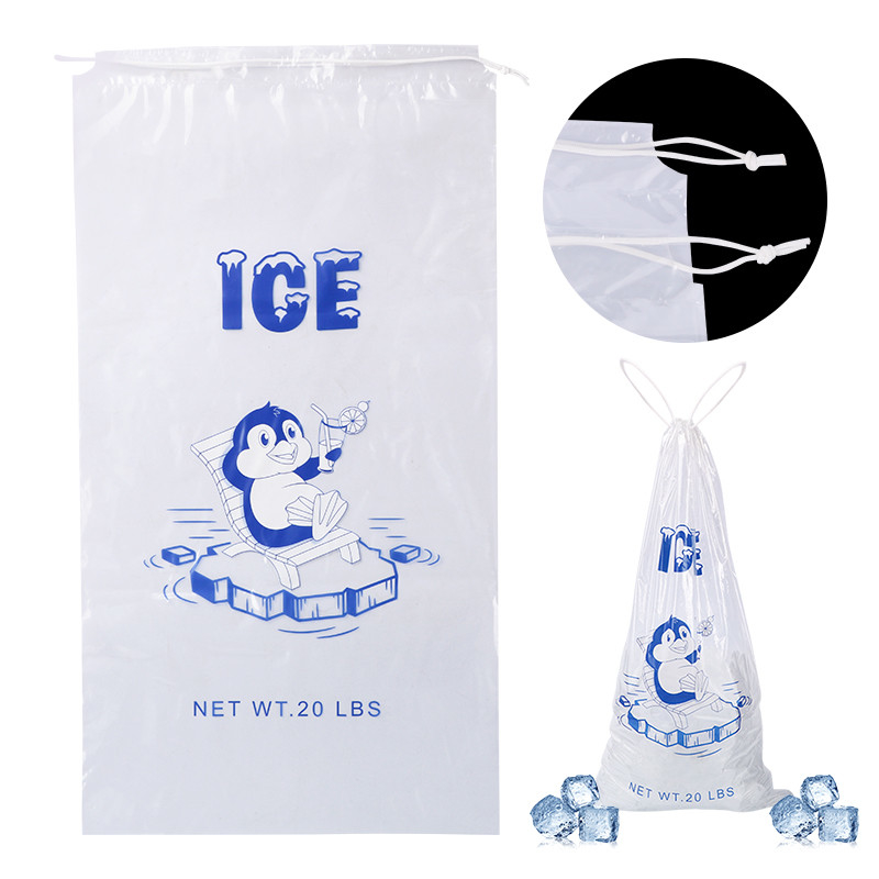 20lb LDPE Durable Plastic Ice Bags Heat seal With Drawstring Closure