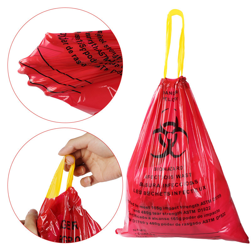 Drawstring SGS Medical Waste Bags Biohazard Garbage Customize Size