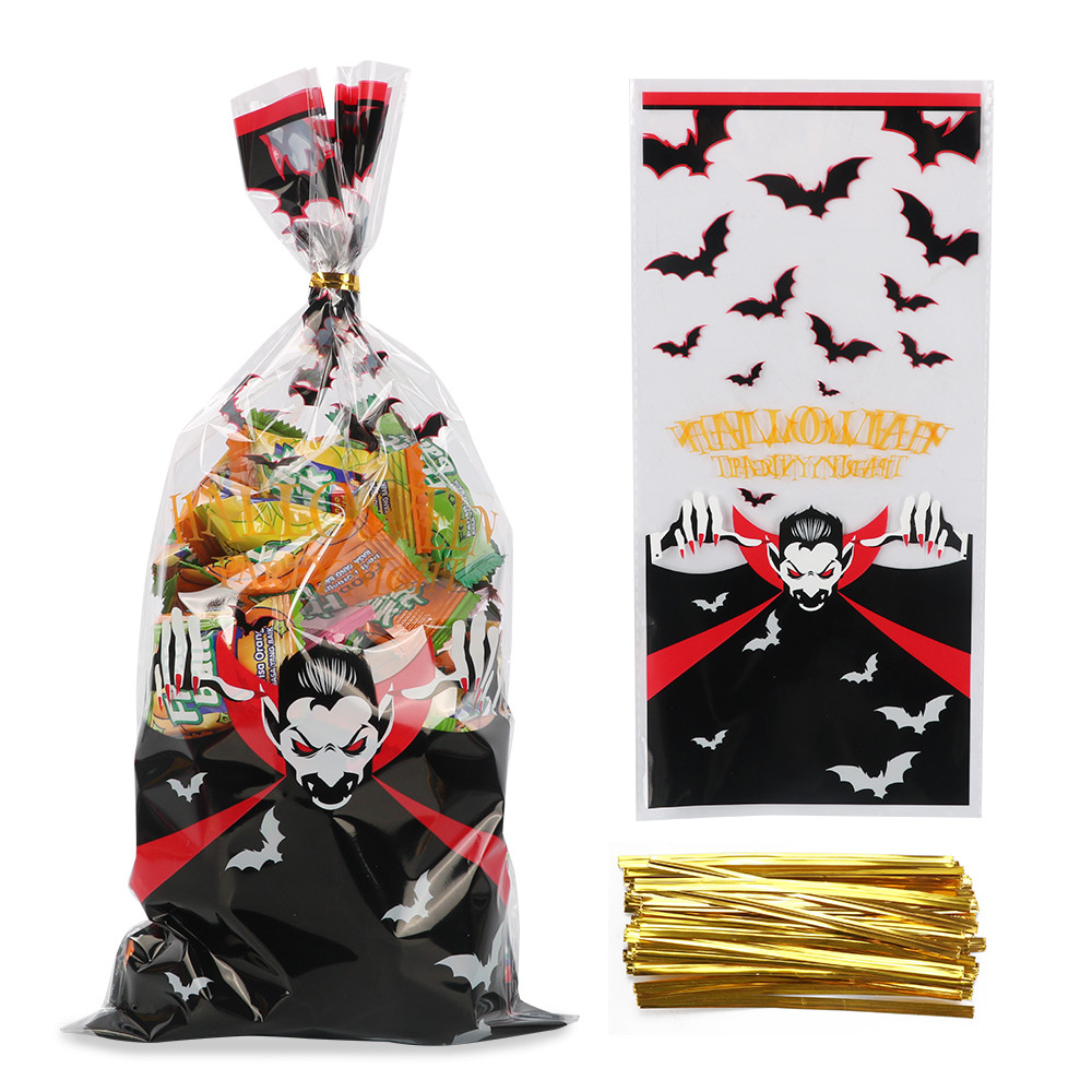 Custom Printed Cellophane Treat Bags With Twist Ties For Halloween