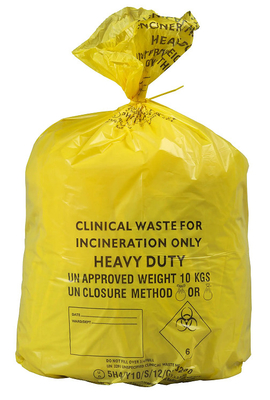 LDPE / HDPE / MDPE Infectious Waste Bag Disposable Yellow Clinical Carriage