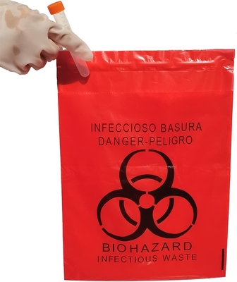 LDPE Stick On Biohazard Disposal Bags , Medical Waste Disposal Bags