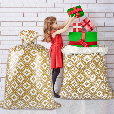 Custom Gold Pattern 56 Inch Jumbo Plastic Present Bag For Chirstmas