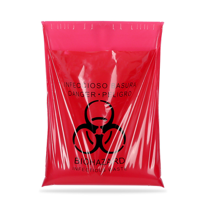 Red Self Seal Biohazard Waste Healthcare Autoclave Bags With Adhesive Strip