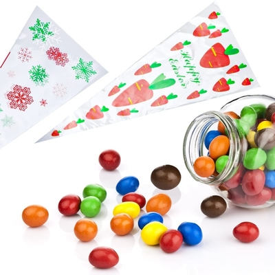 200 PCS Cone Bag 6 x 15 Inch Clear Triangle Treat Bags with Twist Ties for Handmade Cookie